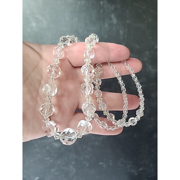 925 Sterling Silver Graduated Faceted Clear Glass Necklace Vintage - Picture 2 of 10